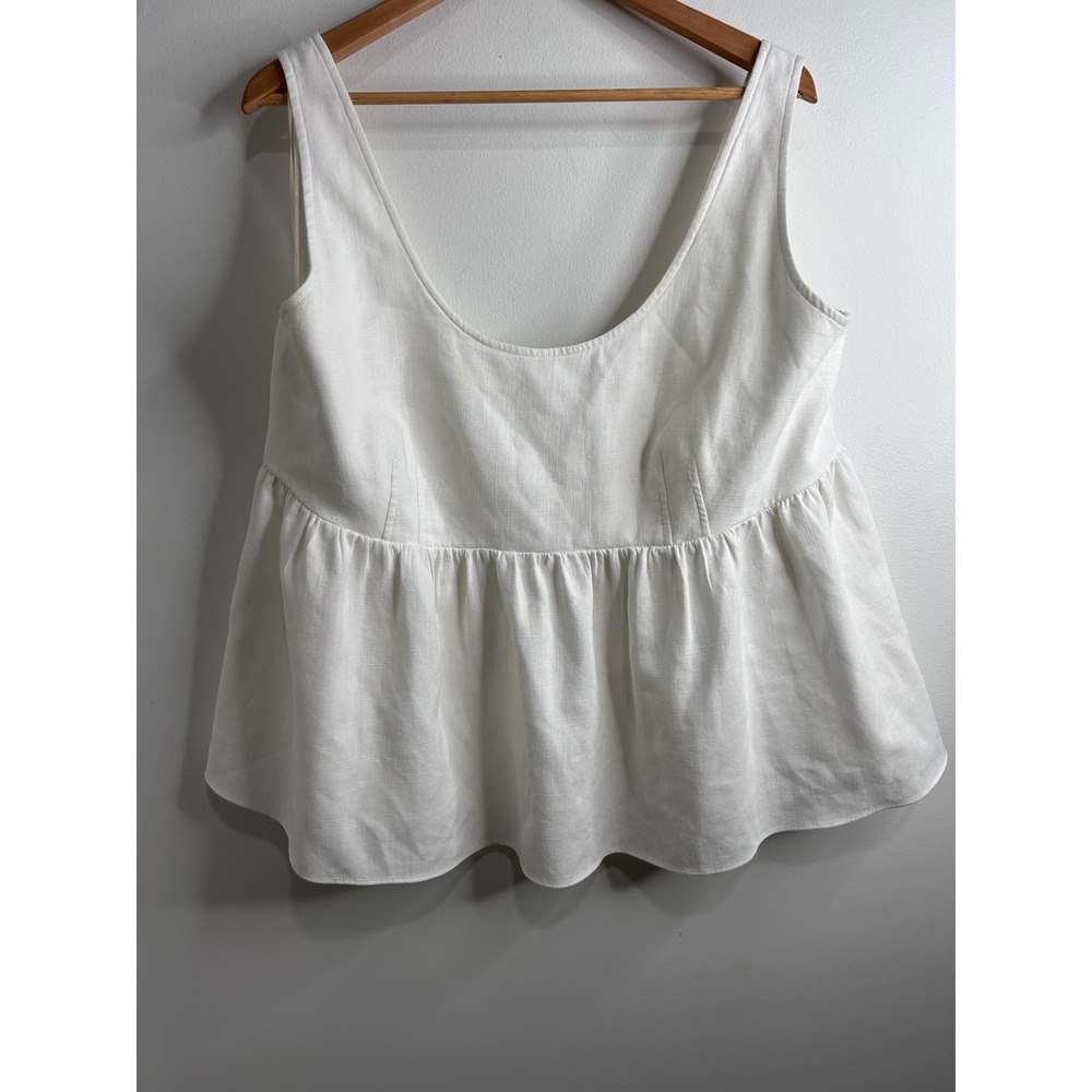 Endless Rose White Linen Blend Peplum Tank Top Sleeveless Blouse 2X Boho Coastal